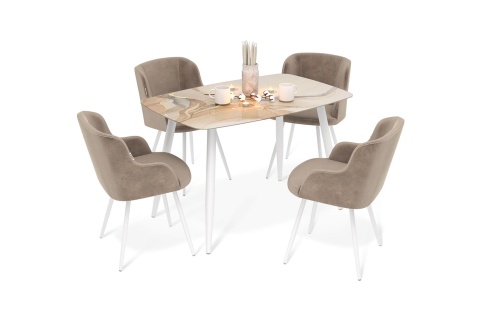 Обеденная группа SHT-DS277 дымчатый топаз / латте / белый муар