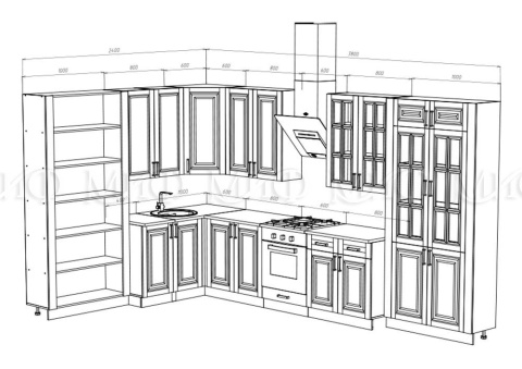Кухонный Гарнитур Угловой Элит №3 2400 х 3800 мм (Высота Верхних Ящиков-900 мм)/Разные Цвета