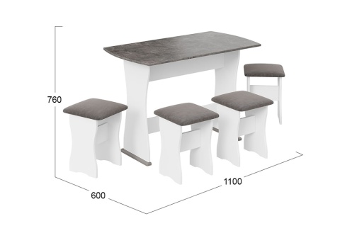 Обеденная группа тип 1 белый / ателье темный / искусственная замша Stone